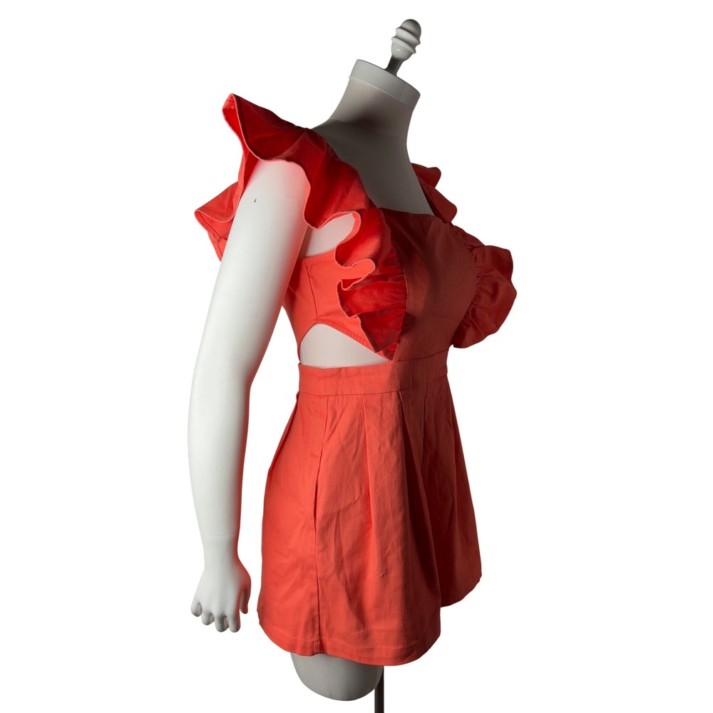 Flying Tomato Orange Ruffle Cut-Out Romper IP7584DG Small Summer Festival - Picture 5 of 16